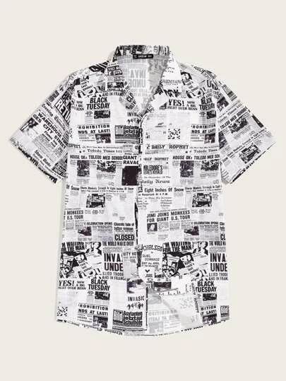 Men's Shirts & Button-Downs | SHEIN USA Shein Men, Collar Shirt Men, Newspaper Print, Newspaper Printing, Revere Collar, Cotton Shirts For Men, Men Shirts, Collar Shirt, Shirt Sale