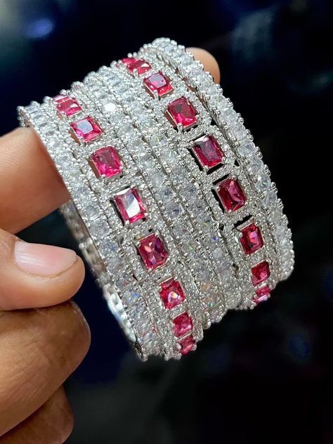 Indian Silver Tone American Diamond Ruby Red Zircon Bangles Bracelet Set Bollywood Ethnic Wedding Costume Jewelry - Etsy UK Ruby Bangles, Red Bangles, Diamond Red, Gold Bangles For Women, Ethnic Wedding, Wedding Costume, Bangles Indian, Bangle Bracelet Set, Wedding Costumes