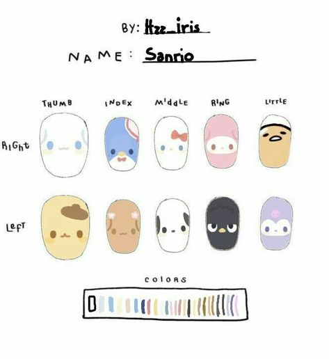 Sanrio Nails Ideas, Sanrio Nail Designs Simple, Sanrio Nails Art, Hello Kitty Nails Drawing, Cute Paper Nail Designs, Simple Nail Drawing, Nail Designs Sanrio, Sanrio Nails Design, Sanrio Nail Ideas