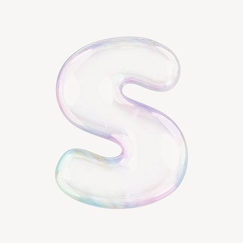 S letter, 3D transparent holographic bubble | free image by rawpixel.com / Sakarin Sukmanatham 3d Bubble Letters, S Bubble Letter, Letters Bubble, Magic Font, Bubble Letters Alphabet, Bubble Alphabet, Mine Mine, Gold Bubbles, Bubble Letter