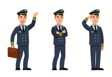 Pilot Illustration, Airplane Pilot, Different Poses, Chocolate Decorations, Vector Illustration, Illustrations