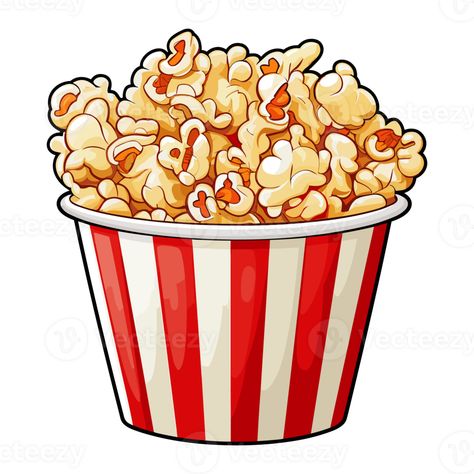 popcorn bucket. Cinema snack, Popcorn in a red striped bucket sticker illustration Popcorn Icon, Popcorn Illustration, Popcorn Clipart, Popcorn Stickers, Sticker Illustration, Popcorn Bucket, Flyer Design Inspiration, Super Robot, Cityscape Photos