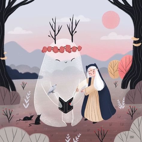 Toto, Ash and the Magic spirit -Folk tale- on Behance in 2020 | Folk tales, Fantasy illustration, Folk Folk Illustration, Animal Illustration Art, A Beautiful Flower, Scandinavian Folk Art, Folk Tales, Environment Concept Art, Fantasy Illustration, Cute Creatures, Childrens Art