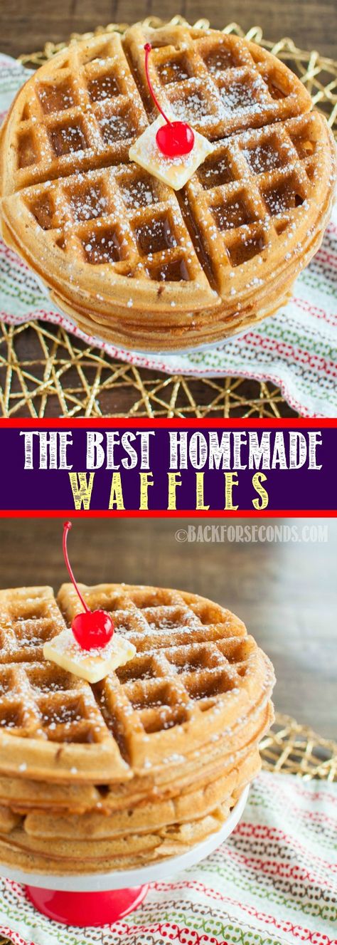 This recipe makes The BEST Homemade Waffles. Seriously! They are crispy on the outside and light and fluffy on the inside, just the way a waffle should be! Homemade Waffle Recipe, Homemade Waffle, Waffle Iron Recipes, Waffle Maker Recipes, Waffles Recipe, Homemade Waffles, Waffle Recipe, Breakfast Waffles, Waffle Recipes