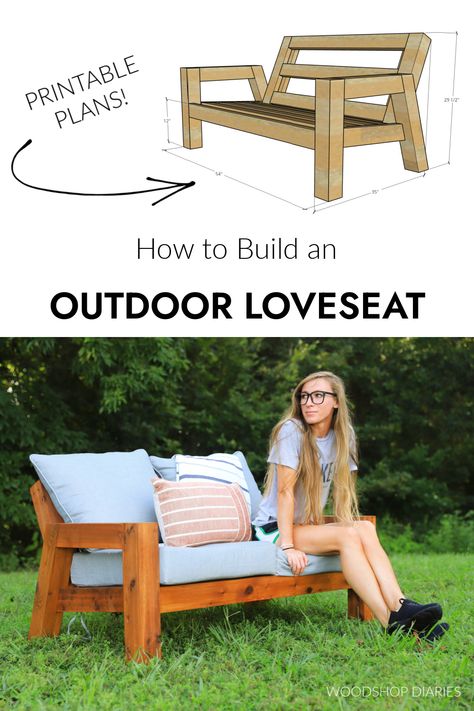 Diy Outdoor Loveseat, Cottagecore Garden, Outdoor Wood Projects, Diy Bench Outdoor, Wood Patio Furniture, Patio Inspiration, Outdoor Loveseat, Outdoor Furniture Plans, Outdoor Couch