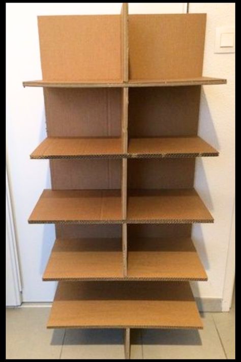 Cardboard Shelves Diy, Cardboard Shoe Rack, Diy Box Shelves, Cardboard Wardrobe, Shoe Shelf Diy, Cardboard Crafts Decoration, Cardboard Ideas, Diy Floating Shelves, Cardboard Crafts Kids