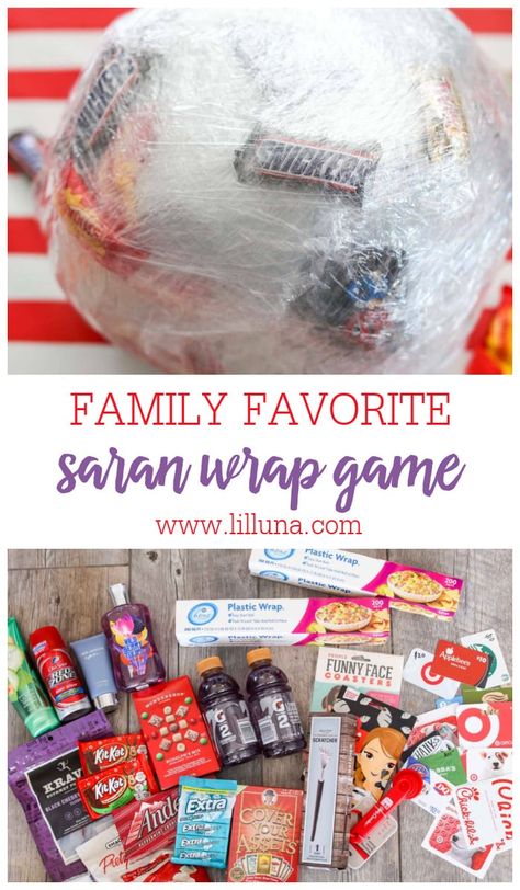 The Saran Wrap Ball Game is the most fun and entertaining holiday game out there. Guests get to unwrap a saran wrap ball filled with prizes! #saranwrapballgame #party #game #wrapballgame Cellophane Wrapping Ideas, Birthday Party Prizes, Wrap Ball Game, Saran Wrap Ball, Saran Wrap Game, Saran Wrap Ball Game, Christmas Gift Games, Room Parent, Xmas Games