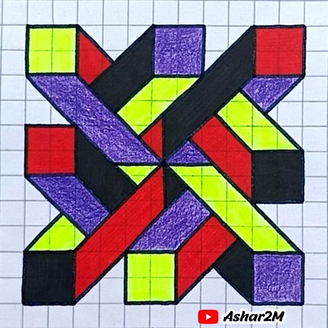 Graph Paper Drawings Easy, Drawing On Graph Paper, Amazing Art Projects, Cherry Craft, Graph Drawing, 3d Illusion Drawing, Awesome Drawing, Graph Paper Designs, Zen Doodle Patterns