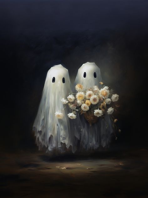 Cute Ghosts in Love A Ghost, Halloween Ghost, Ghost, Halloween, Wall Art, Flowers, Wall, Home Decor, Art