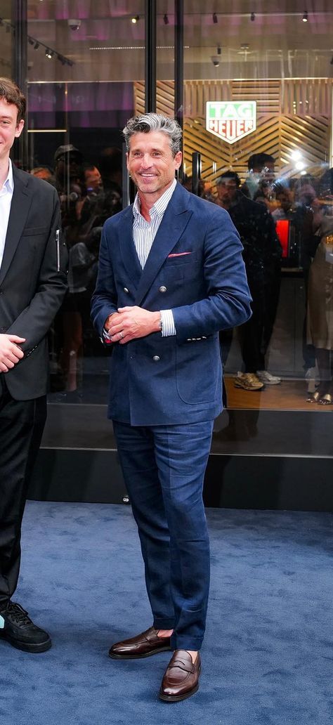 Patrick Dempsey 2023, Patrick Dempsey Style, Patrick Dempsey Red Carpet, Patrick Dempsey Now, Lawyer Style, Patrick Demsey, Patrick Dempsy, Lawyer Fashion, Navy Blue Suit