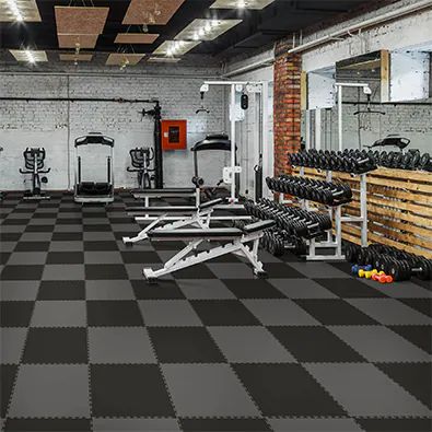 Garage Gym Flooring Ideas, Home Gym Concrete Floor, Workout Flooring Home Gyms, Gym Flooring Ideas, Rogue Garage Gym, Reclaimed Gym Floor, Workout Room Flooring, Gym Decorating Ideas, Garage Gym Flooring