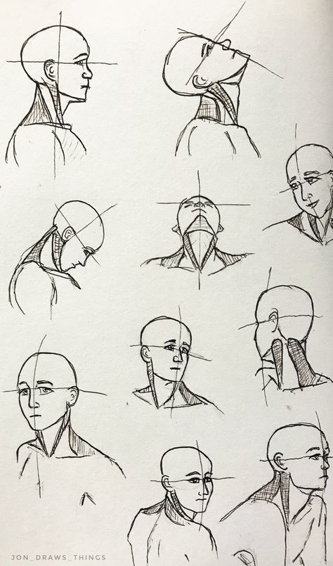 Head and Neck Drawing Reference |  by Jonathan McDaniel, follow on Instagram @jon_draws_things Jonathan Mcdaniel, Neck Drawing, Drawing Studies, Head Shapes, Article Writing, Facial Expressions, Head And Neck, A Drawing, Types Of Art