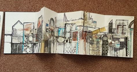 In the city… concertina sketchbook class with Karen Stamper – Inky fingered Cat Accordian Book, Great Dixter, Concertina Book, Handmade Sketchbook, Accordion Book, Artist Sketchbook, Sketchbook Pages, Sketch Inspiration, Book Folding