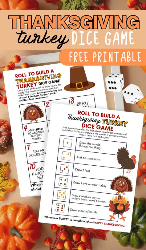 This free printable roll a turkey dice game is one of my kids favorite Thanksgiving games to play after dinner! Just roll the dice, and draw the turkey parts on the blank turkey template! So easy and fun for little ones! Grab the free printable turkey dice game for Thanksgiving now! Thanksgiving Paper Plate Drawing Game, Roll A Turkey Dice Game Free Printable, Roll A Turkey Dice Game Printable, Roll A Snowman Dice Game Free Printable, Thanksgiving Games Free Printable, Thanksgiving Games Printable, Turkey Ticket, Roll A Turkey Dice Game, Free Printable Thanksgiving Games