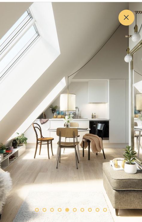 Attic Studio Apartment, Scandinavian Attic, Micro Homes, Scandinavian Loft, Attic Studio, Loft Apartments, Dnevna Soba, Modern Appartement, One Room Apartment