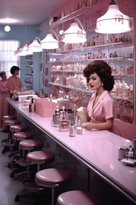 50s Salon Aesthetic, 1950s Salon, 1950s Branding, 50s Suburbia Aesthetic, 50s Room Aesthetic, Retro 50s Aesthetic, Retro Glam Aesthetic, 1950s Housewife Aesthetic, Burlesque Feathers