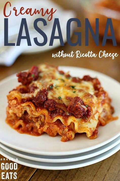 Easy Lasagna Recipe Without Ricotta, Easy Meat Lasagna Recipe, Quick Lasagna Recipe, Lasagna Without Ricotta, Lasagna Without Ricotta Cheese, Easy Meat Lasagna, Meat Lasagna Recipe, Creamy Lasagna, Lasagna No Meat Recipe