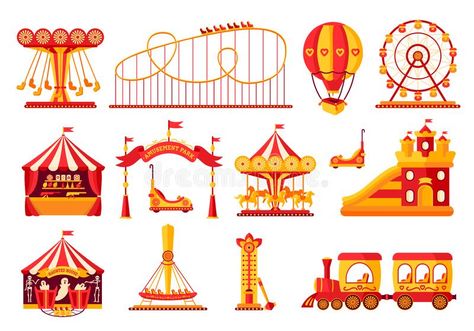 Fair Illustration, Family Weekend Activities, Carnival Design, Fair Rides, Theme Parks Rides, Carnival Rides, Circus Art, Roller Coaster Ride, Cartoon People