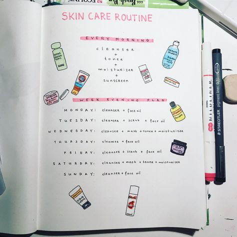 Skincare Routine Weekly Planner, Skin Care Books, Skin Care Journal Ideas, Bujo Skincare, Skin Care Doodle, Skin Care Routine Journal, Routine Bujo, Skin Care Routine Planner, Skin Care Planner