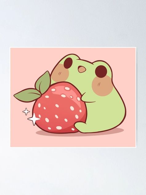 "Frog with strawberry" Poster for Sale by Rihnlin | Redbubble Frog With Strawberry, Strawberry Poster, Strawberry Frog, Frog Wallpaper, Poster Cute, Cute Frog, Cute Frogs, Sale Poster, Tattoo Ideas