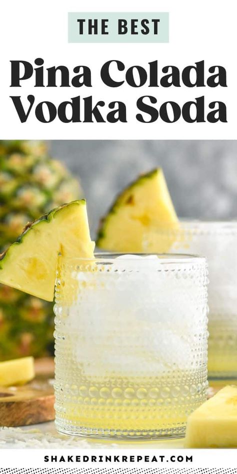 The simple yet delicious Pina Colada Vodka Soda is perfect for summer sipping or anytime you need a taste of paradise. This simple, slightly sweet bubbly drink will satisfy your tropical cocktail cravings in a light and refreshing way. Vodka, Vodka Soda, Oreo Ice Cream, Cocktail Making, Pina Colada, Simple Ingredient, Oreo, Pineapple, Glue