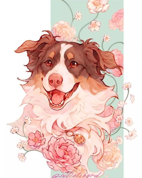 Two Dogs Drawing, Aussie Drawing, Pi Drawing, Loki Painting, Australian Shepherd Drawing, Australian Shepherd Art, Dog Digital Art, Dog Design Art, Canine Drawing