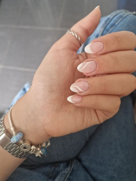 Cute Nail Designs Almond Shape Short, Almond Shape Cute Nails, Almond Shaped Nails Short Design, Homecoming Nails Acrylic Almond, Cute Nails Short Almond Shape, Short Almond Acrylic Nails Elegant, French Tip Inspo Nails Almond, Short Almond Nails Boho, Almond Nails Designs Back To School