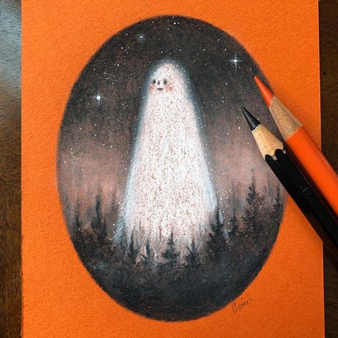 This giant little ghost will be up for adoption tomorrow 🌲✨👻✨🌲 . . . . . . . . #halloweenart #spookyart #ghost #illustration #drawing #wrt…