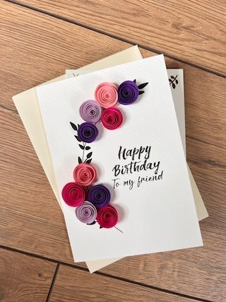 byLucyDesigns2020 - Etsy 8 March Card Ideas Diy, Greeting Cards Handmade For Birthday, Diy Birthday Greeting Cards, Birthday Card Quilling, Diy Cards Handmade Happy Birthday, Birthday Card Simple Handmade, Aesthetic Handmade Birthday Cards, Simple Quilling Cards, Simple Card Design Handmade