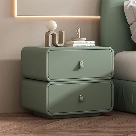 Amazon.com: ZWLGZL Nightstand Bedside Table, Modern Simple Rounded Corner Leather Bedroom Storage Cabinet, Minimalist and Practical Side Table (Color : Fruit Green, Size : 45x40x48cm) : Home & Kitchen Side Table Designs For Bedroom, Wall Mounted Side Tables Bedroom, Side Table Design Bedroom, Side Tables Bedroom Modern, Cabinet Minimalist, Green Bedside Table, Bed Side Table Design, Side Stool, Side Table For Bedroom