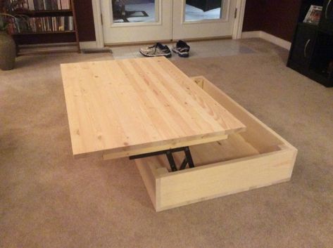 Diy Coffee Table Lift Top, Lift Up Coffee Table Diy, Diy Coffee Table With Drawers, Easy Diy Coffee Table With Storage, Diy Lift Top Coffee Table, West Elm Storage, Diy Storage Coffee Table, Coffee Table Convert To Dining Table, Diy Ottoman Coffee Table