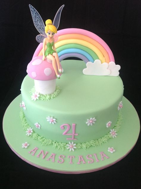 Kue Disney, Gökkuşaği Pasta, Tinkerbell Birthday Cakes, Fairy Birthday Cake, Tinkerbell Cake, 4th Birthday Cakes, Fairy Cake, Fairy Cakes, A Birthday Cake