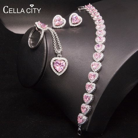 Cheap Jewelry Sets, Buy Quality Jewelry & Accessories Directly from China Suppliers:Cellacity Heart shaped Silver 925 Jewelry Set for Women Trendy Women's Wear Jewelry Ring Earrings Necklace Bracelet Engagement Enjoy ✓Free Shipping Worldwide! ✓Limited Time Sale ✓Easy Return. Pink Jewelry Set, Heart Jewelry Set, Pink Fire, Topaz Bracelet, White Gold Necklace, Silver Jewellery Sets, Bracelet Ring, White Gold Necklaces, Pink Jewelry