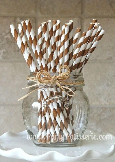 25 Brown and White Stripe Paper Party Straws. $4.25, via Etsy. Brown Decor, Party Straws, Color Cafe, Birthday Dinners, Paper Straws, White Party, Grad Parties, Birthday Theme, Hostess Gifts