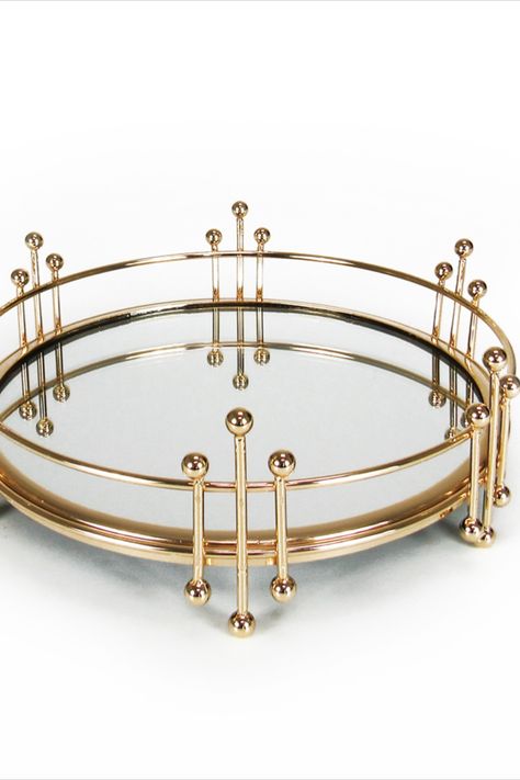 Gold Tray Decor, Designer Tray, Golden Furniture, Cakes Decor, Crockery Design, Makeup Tray, Statement Decor, Contemporary Glam, Trim Design