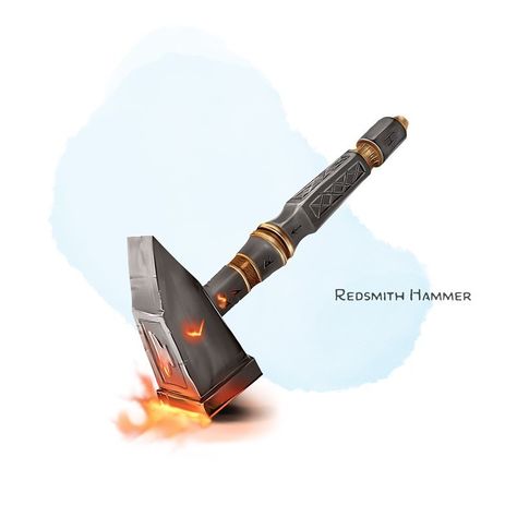 The Griffon's Saddlebag (@the_griffons_saddlebag) • Instagram photos and videos  Redsmith Hammer Weapon (light hammer), common ___  This dwarven smithing hammer has runes running from end to end. When beaten against an anvil, the runes around the hammer glow a bright red and emanate heat, allowing a blacksmith to use the hammer to mold weapons and armor using only the hammer and anvil. Dnd Pirate, Griffons Saddlebag, Magic Artifacts, The Griffon's Saddlebag, Griffon's Saddlebag, Forging Hammer, Rpg Items, Blacksmith Hammer, Fantasy Items