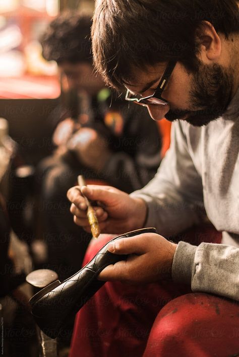 Cobbler repairing old shoes. by Audrey Shtecinjo for Stocksy United Shoe Cobbler, Old Shoes, Shoe Repair, Cobbler, Repair, The Unit, Couple Photos