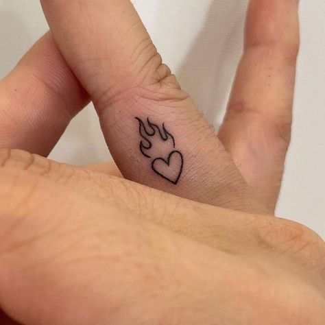 Heart With Flames Tattoo, Finger Tattoo Ideas For Women, Tattoo Design Ideas For Women, Finger Tattoo Ideas, Flame Tattoo, Flaming Heart, Finger Tattoo Designs, Flame Tattoos, Fire Tattoo