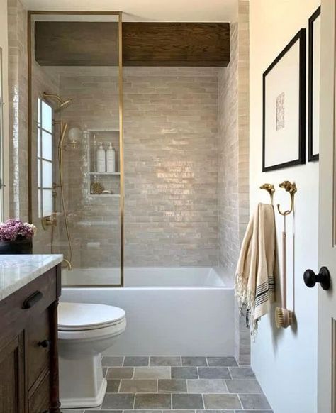 11 Great Beige Bathroom Ideas - Decoholic Beige Bathroom Ideas, Bathroom Transformation, Beige Bathroom, Upstairs Bathrooms, Tub Shower Combo, Bathroom Renos, Painting Bathroom, Bathroom Inspo, Bathroom Remodel Master