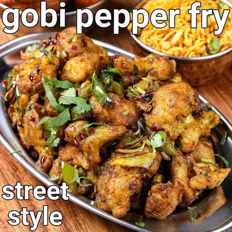 Hebbar's Kitchen - crispy gobi pepper fry recipe - south indian street style recipe | cauliflower pepper fry | gobi dry Gobi Pepper Fry, Gobi Recipes Indian, Hebbar's Kitchen Recipes, Hebbars Kitchen Recipes, Indian Street Style, Gobi Recipes, Gobi Manchurian, Recipe Cauliflower, Hebbar's Kitchen