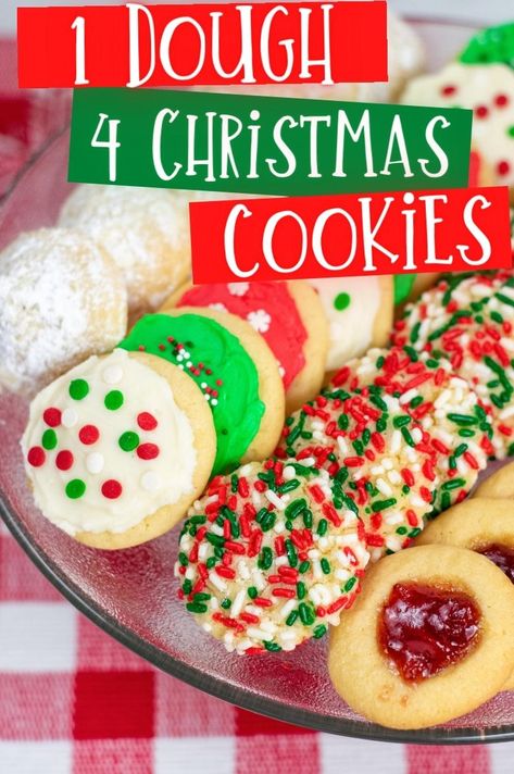 Christmas Cookies From Store Bought Cookie Dough, 4 Cookies From One Dough, Multiple Cookies From One Dough, One Dough 8 Types Of Cookies, Same Dough Different Cookies, Make Ahead Christmas Cookies Dough, Cookie Dough Gift Ideas, Cookies Using Premade Cookie Dough, Christmas Cookies One Dough