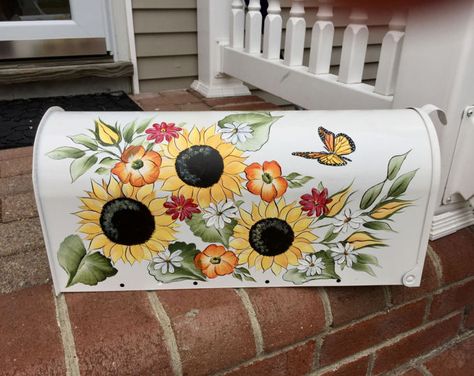 Mailbox Gift, Fall Mailbox, Painted Mailbox, Mailbox Flowers, Mailbox Makeover, Spring Lake Nj, Personalized Mailbox, Painted Mailboxes, Diy Mailbox