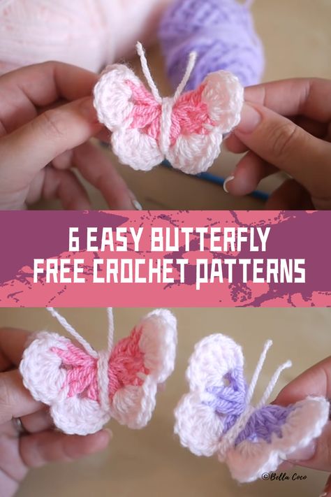 Easy Butterfly FREE Crochet - 6 Patterns / iGOODideas.com Crochet Basics Step By Step, Crochet Butterfly Applique, Crochet Butterfly Free Pattern, Easy Crochet Flower, Easy Butterfly, Crochet Butterfly Pattern, Crochet Charts, Butterfly Applique, Quick Crochet Patterns