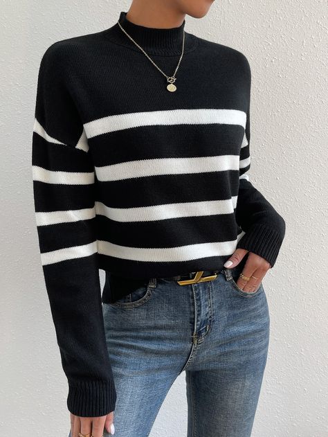 Women Sweaters, Drop Shoulder, Collar, Long Sleeve, Fabric