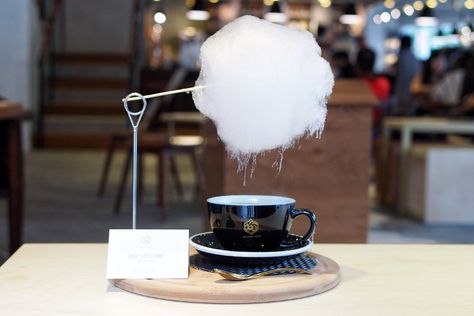 Mellower Coffee – Cotton Candy Coffee, Ondeh Ondeh Latte At Bugis – DanielFoodDiary.com Black Ice Cream, Rain And Coffee, Coffee Cups Unique, Unique Cafe, Cotton Candy Clouds, Coffee Places, Coffee Images, Best Coffee Shop, Candy Desserts