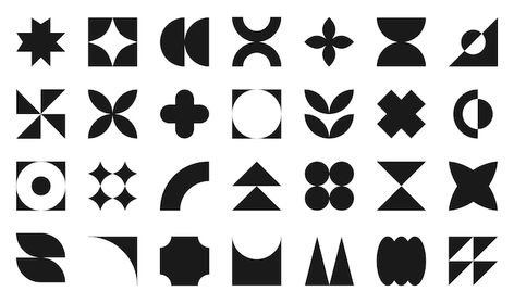 Set of black bauhaus shapes geometric ab... | Premium Vector #Freepik #vector #nature #color #black #modern Midcentury Pattern Design, Graphic Design Geometric Shapes, Bauhaus Ornaments, Bauhaus Tattoo, Bauhaus Ceramics, Bauhaus Shapes, Bauhaus Pattern, Black Shapes, Pattern Minimal