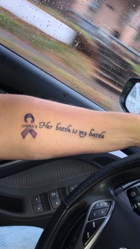 Crohns Tattoo Ideas, Crohns Awareness Tattoo, Chrons Disease Tattoo, Chronic Illness Tats, Crohns Ribbon Tattoo, Crohns Warrior Quotes, Crohn’s Tattoo, Crohns Tattoo, Support Tattoo