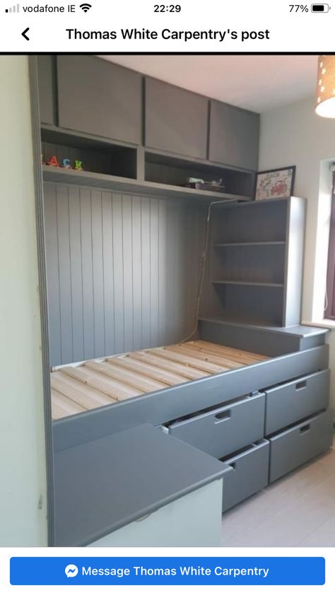 Built In Single Bed With Storage, Box Room Double Bed, Box Room Bed, Single Bed With Storage Underneath, Tiny Box Room Bedroom Ideas, Box Bedroom Ideas For Teens, Stair Box In Bedroom Ideas, Boys Box Room Bedroom Ideas, Box Bedroom Ideas