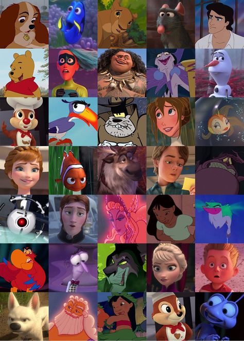 Disney Characters Together, All Pixar Movies, Disney Characters Images, The Loud House Luna, Brown Hair Cartoon, Disney Amor, All The Disney Characters, Animated Cartoon Movies, Disney Challenge