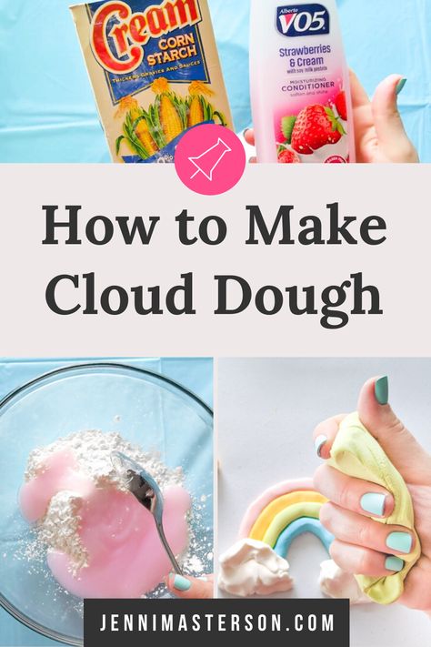 Cornstarch Slime, Cloud Dough Recipe, Make Rock Candy, Cloud Dough Recipes, Moon Dough, Diy Playdough, How To Make Clouds, Sensory Dough, 2 Ingredient Recipes